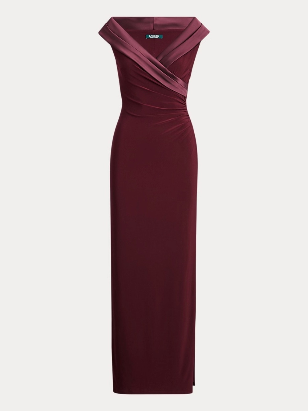 Ralph Lauren Women’s Maroon Satin Trim Jersey Evening Gown Size 6